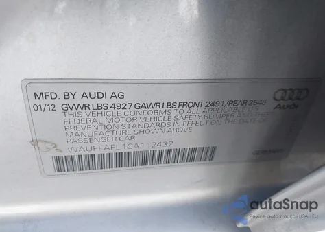 2012 Audi A4 2.0T Premium from USA, damaged, VIN WAUFFAFL1CA112432